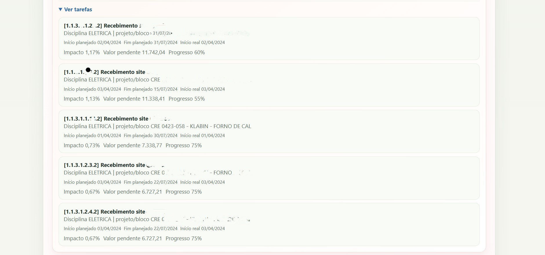 Tela do Project Insights destacando tarefas que pedem atenção
